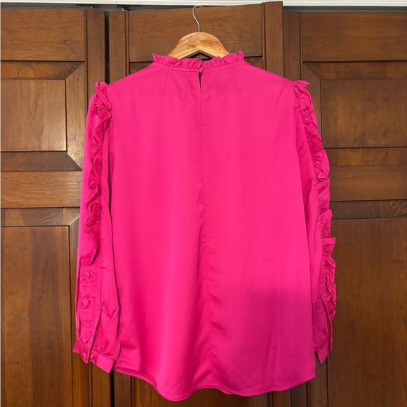 J. Crew Vibrant Pink Ruffle Blouse - Picture 3 of 3